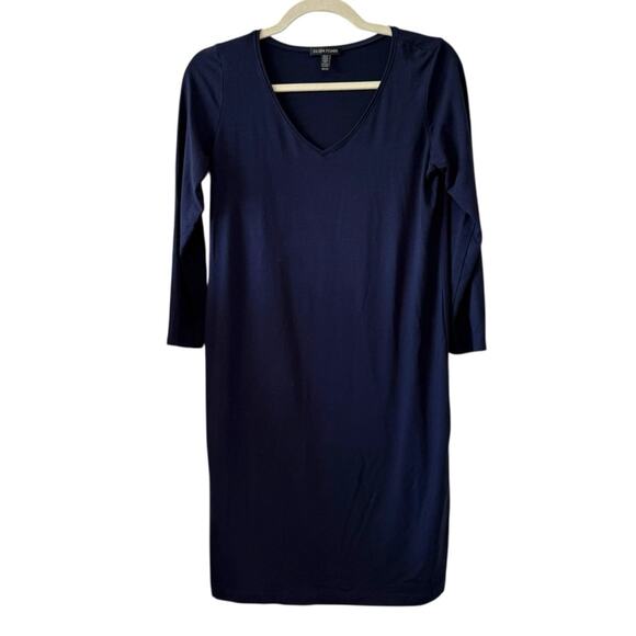 Eileen Fisher Navy Blue V-Neck Stretch Shift Dress – Size XS - Picture 1 of 4